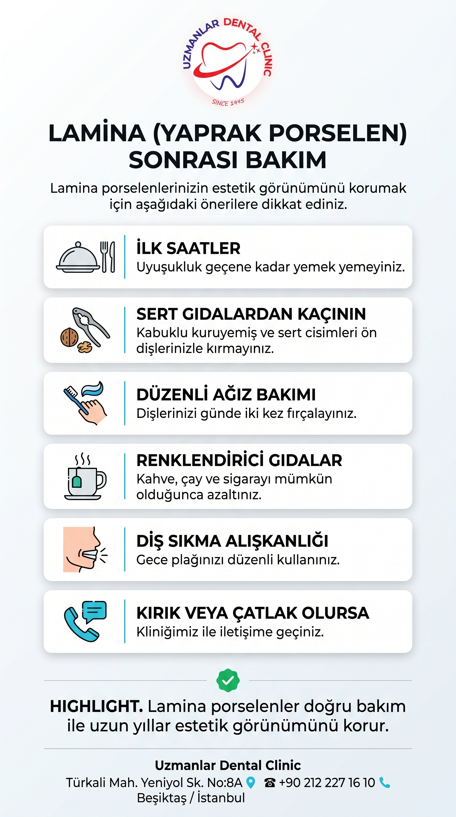 Lamina (Yaprak Porselen) Sonrası Bakım